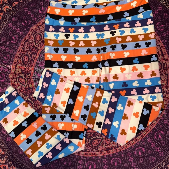 LuLaRoe Kids Leggings with Mickey Mouse Stripes - Picture 2 of 4